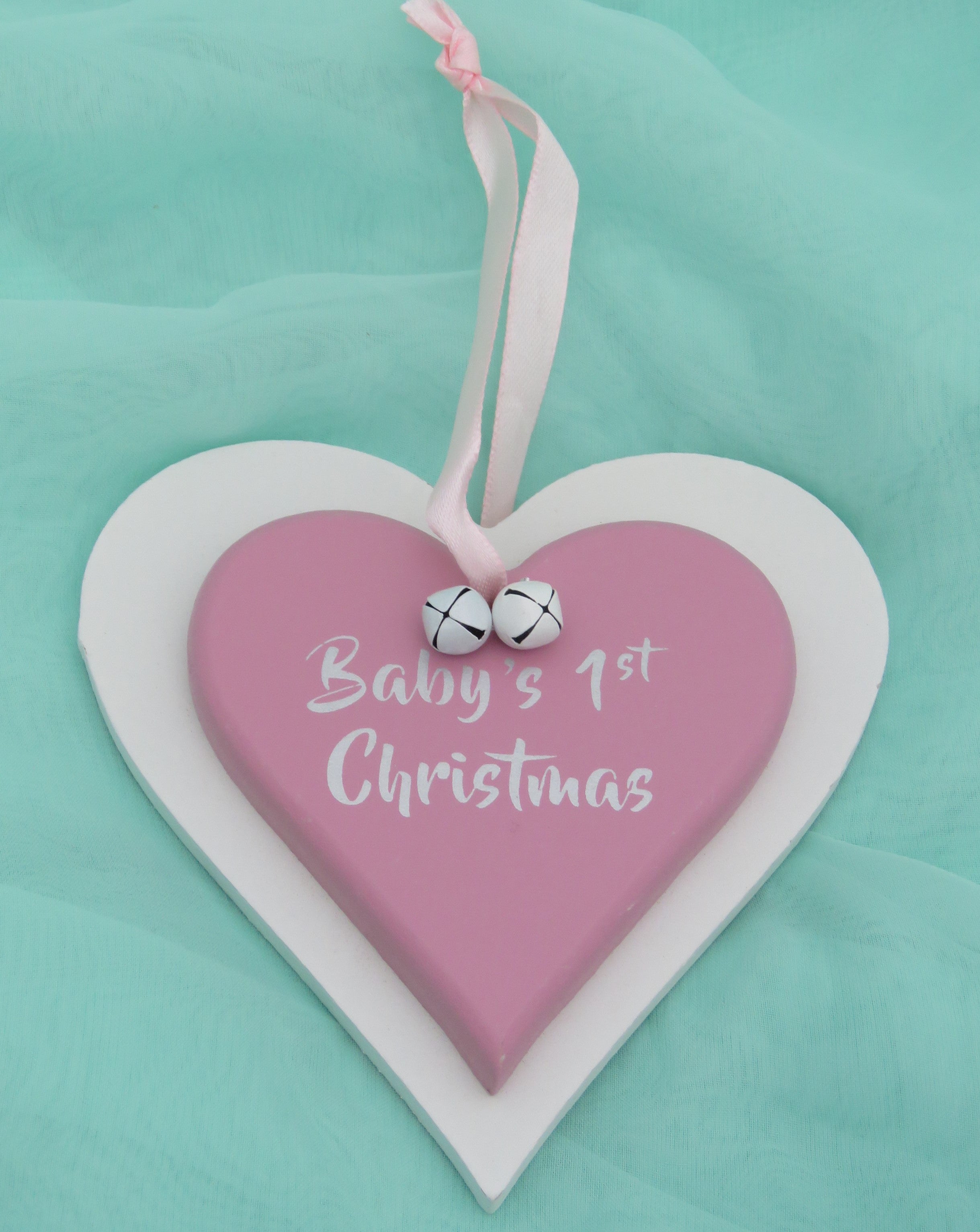 Baby's First Christmas Wooden Decoration Pink