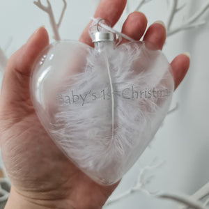 Baby's First Christmas Feather Heart Bauble
